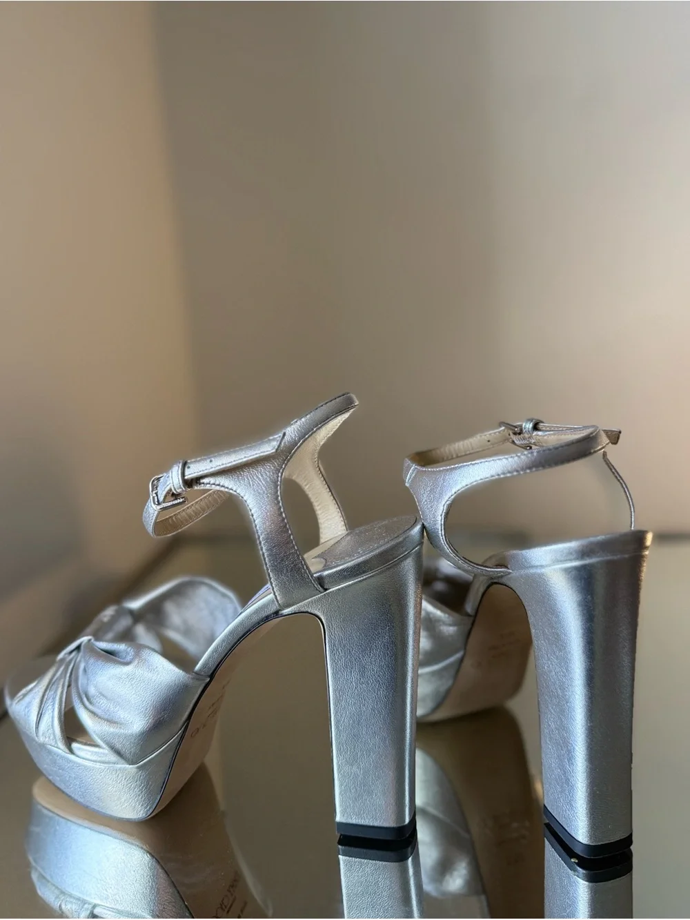 Jimmy CHOO Heloise 120 Silver Metallic Nappa Leather Sandals $1,095 39.5